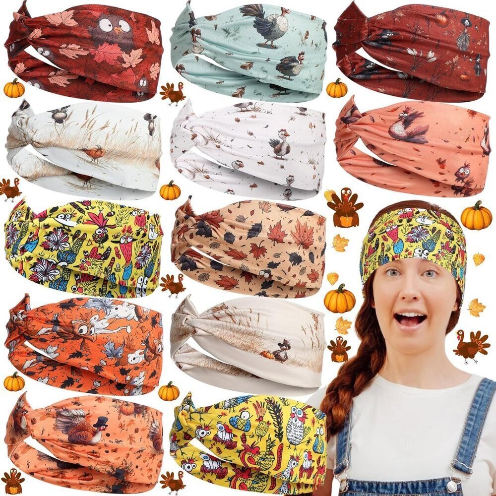 Thanksgiving Headbands Bulk Set Women Fall Pumpkin Turkey Leaves Hair Accessorie